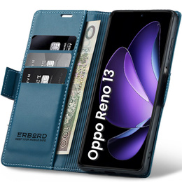 Pouzdro pro Oppo Reno 13, ERBORD Glossy Litchi, flipová peněženka, modré