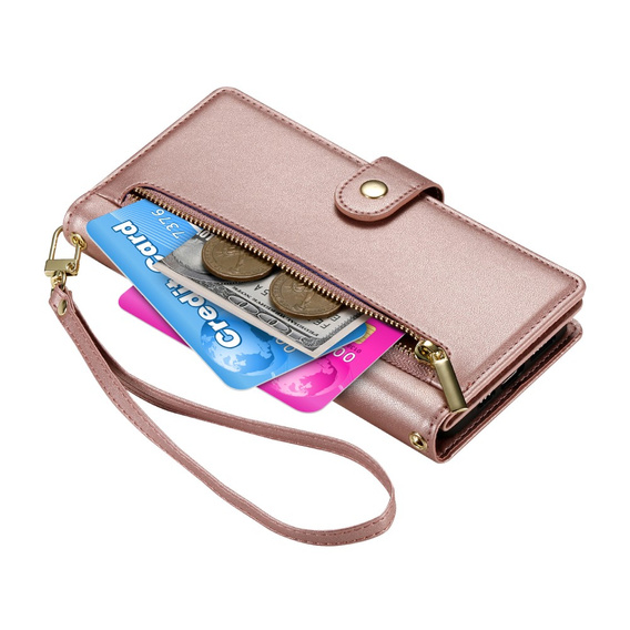 Klopové pouzdro pro Honor Magic 7 Lite, Wallet Zipper Pocket, růžové