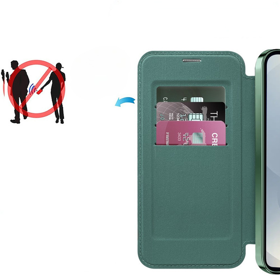 Klopové pouzdro pro Samsung Galaxy S25, RFID Wallet MagSafe CamShield, zelené
