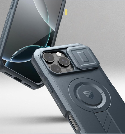 Pancéřové pouzdro pro iPhone 16 Pro Max, Dexnor CamProtect MagSafe, modré (dva rámečky)