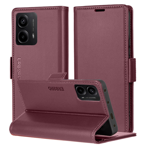 Pouzdro pro Motorola Moto G24 Power, ERBORD Glossy Litchi, flipová peněženka, červené