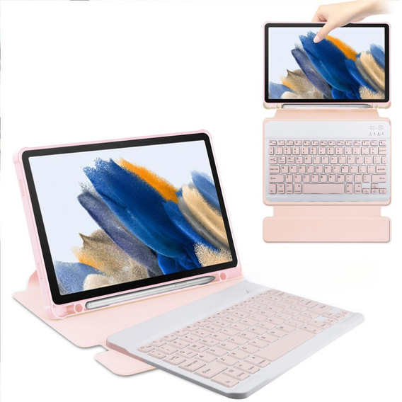 Pouzdro s klávesnicí pro Samsung Galaxy Tab A9+, Rotary 360° Leather, růžové rose gold