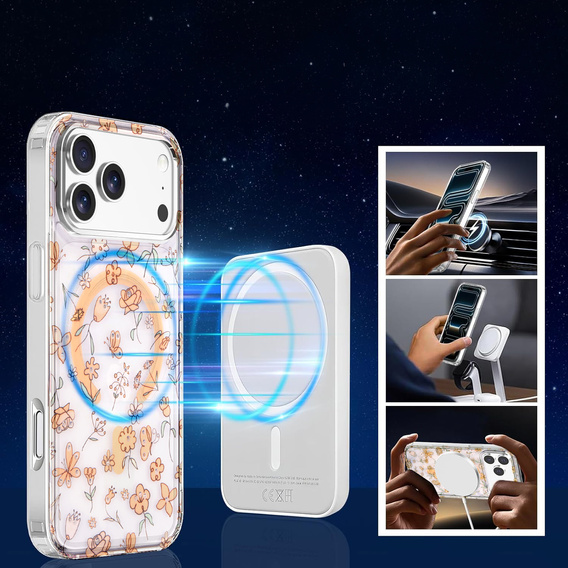 Magnetické pouzdro s květinovým laserovým vzorem pro iPhone 17 Pro Max