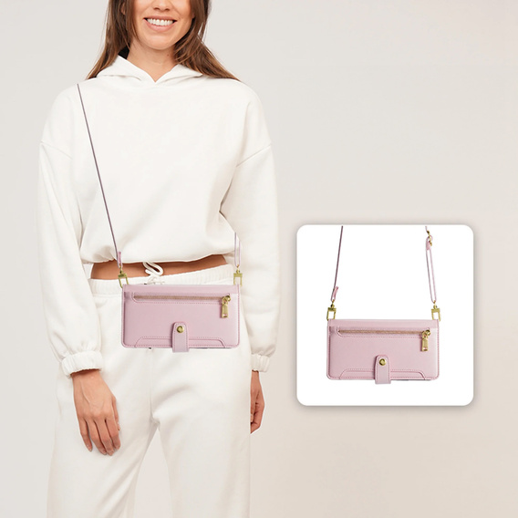 Klopové pouzdro pro iPhone 16E, Wallet Zipper Pocket, růžové
