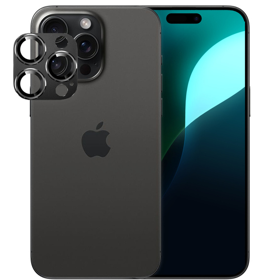 Sklíčko na fotoaparát pro iPhone 16 Pro / 16 Pro Max, černý kovový kryt ERBORD