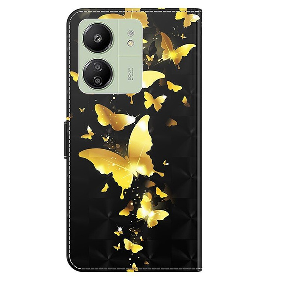 Klopové pouzdro pro Xiaomi Redmi 13C / Poco C65, Wallet, Butterflies zlaté