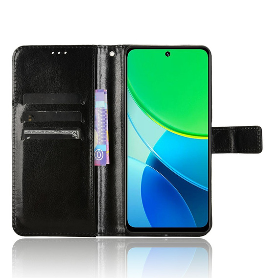 Klopové pouzdro pro Vivo Y19s, Crazy Horse Wallet, černé