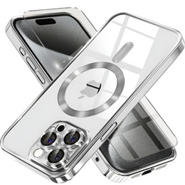 Pouzdro pro iPhone 15 Pro, Electro MagSafe, stříbrné + sklo na displej