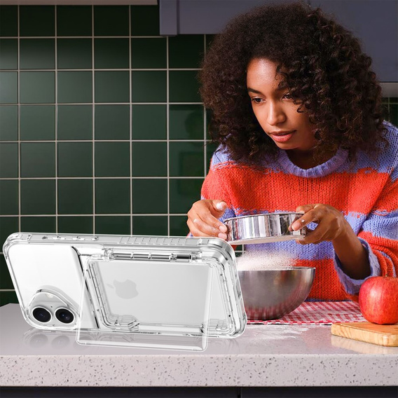 Pouzdro pro iPhone 16, Card Holder Kickstand, transparentní