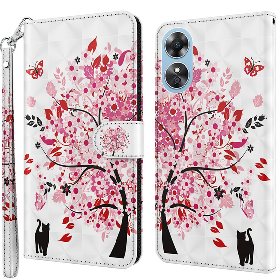 Klopové pouzdro pro Oppo A17, Wallet Light Spots Decor, tree, bílé