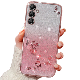 Pouzdro pro Samsung Galaxy A25, Glitter Flower, růžové rose gold