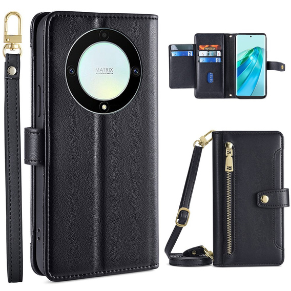 Klopové pouzdro pro Honor Magic5 Lite, Wallet Zipper Pocket, černé