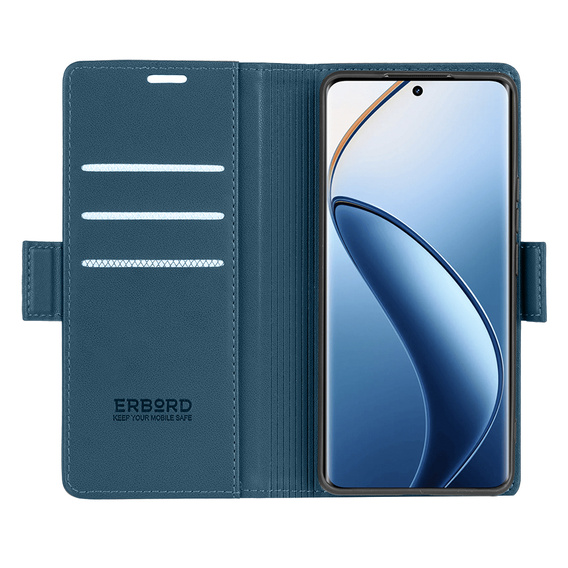 Pouzdro pro Realme 12 Pro 5G / 12 Pro+ 5G, ERBORD Glossy Litchi, flipová peněženka, modré