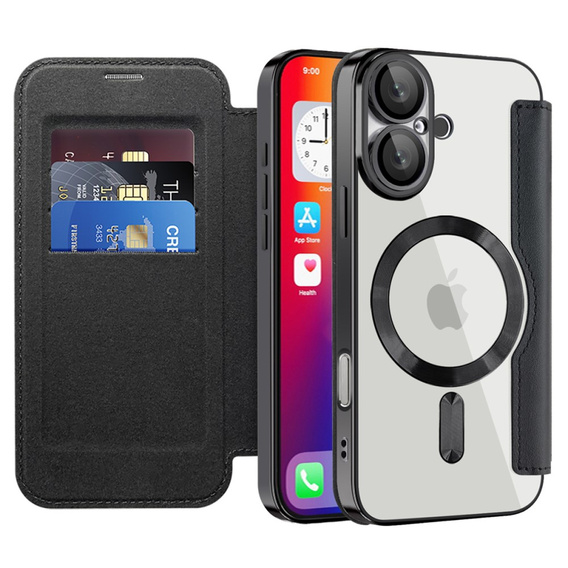 Klopové pouzdro pro iPhone 16, RFID Wallet MagSafe CamShield, černé
