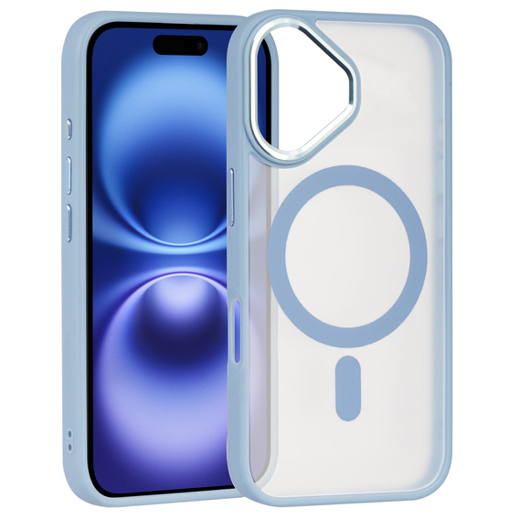 Pouzdro pro iPhone 16, pro MagSafe, ERBORD Matt Case, transparentní / modré + sklo na displej