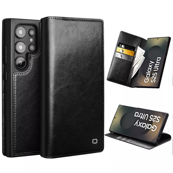 Flipové pouzdro pro Samsung Galaxy S25 Ultra, QIALINO Leather Wallet, černé