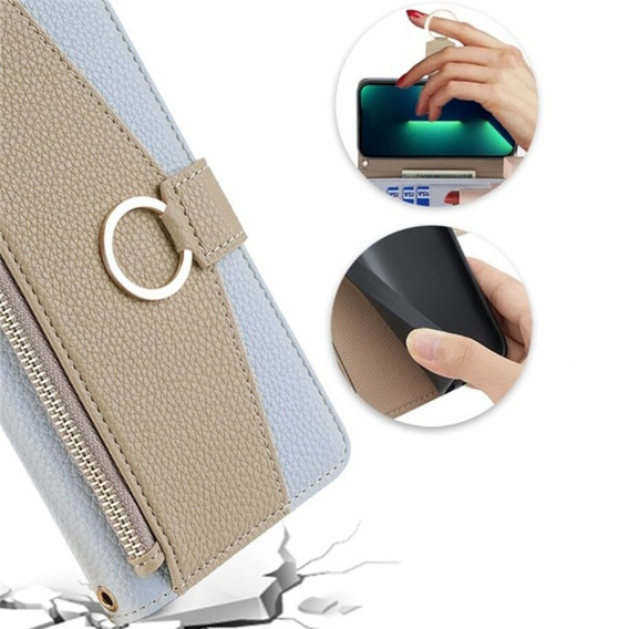 Flipové pouzdro Wallet Zipper Pocket pro iPhone 14 Pro, Wallet Zipper Pocket, se zrcátkem, modré
