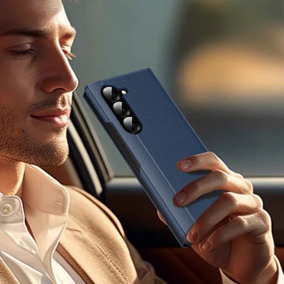 Flipové pouzdro pro Samsung Z Fold5 5G, Smart View Wallet, námořnicky modré