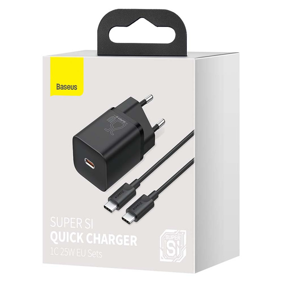 Síťová nabíječka Baseus Super Si PD 25 W USB-C + kabel USB-C, černá