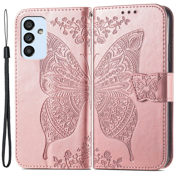 Klopové pouzdro pro Samsung Galaxy M23 5G / M13, Butterfly, růžové rose gold