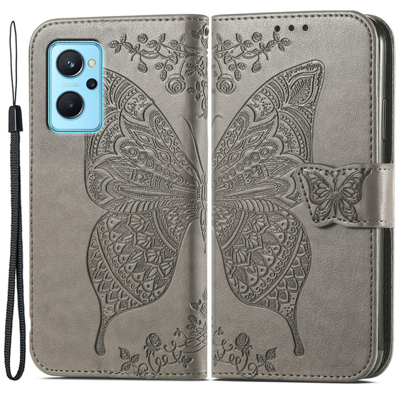 Klopové pouzdro pro Realme 9i / Oppo A96, Butterfly, šedé