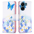 Klopové pouzdro pro Xiaomi Redmi 13C / Poco C65, Wallet, butterfly & flowers, bílé