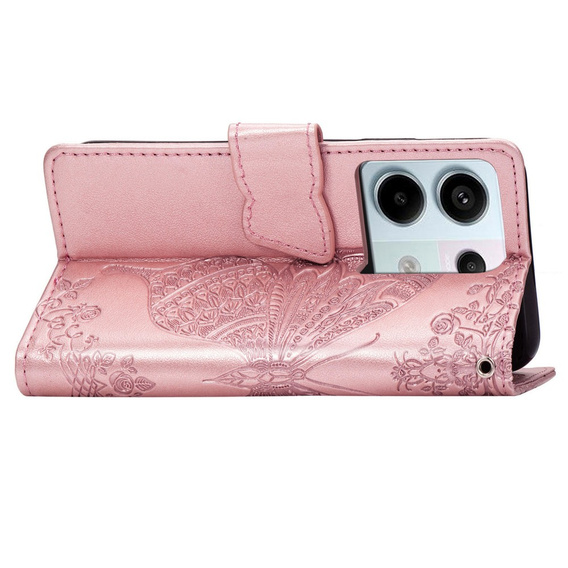 Klopové pouzdro pro Xiaomi Redmi Note 13 Pro 5G, Butterfly, růžové rose gold