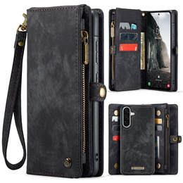 CASEME pouzdro pro Samsung Galaxy A56 5G, Retro Leather Wallet, s páskem, černé