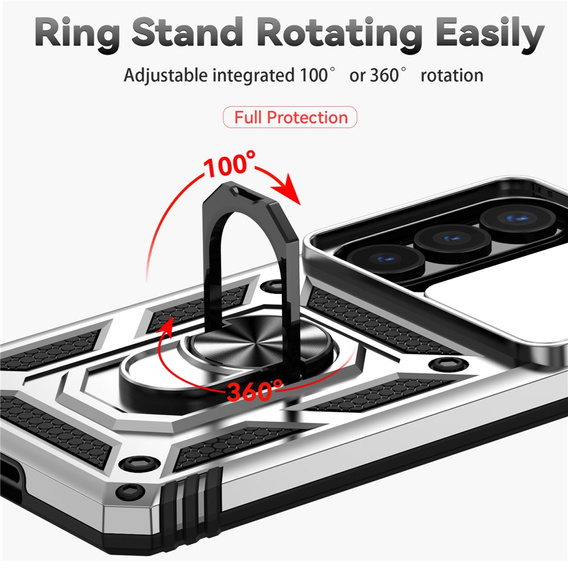Pevné pouzdro s podstavcem a krytem objektivu pro Samsung Galaxy S26, stříbrné