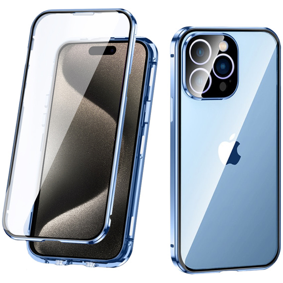 Pouzdro pro iPhone 15 Pro, Magnetic Dual Glass, modré
