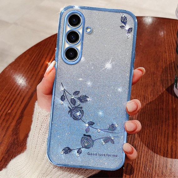Pouzdro pro Samsung Galaxy A05s 4G, Glitter Flower, modré