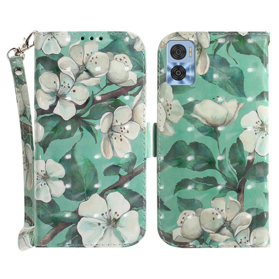 Klopové pouzdro pro Motorola Moto E22 / E22i, Wallet, flowers, bílé