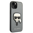 Pouzdro Karl Lagerfeld pro iPhone 14, Saffiano Karl's Head Patch, stříbrné