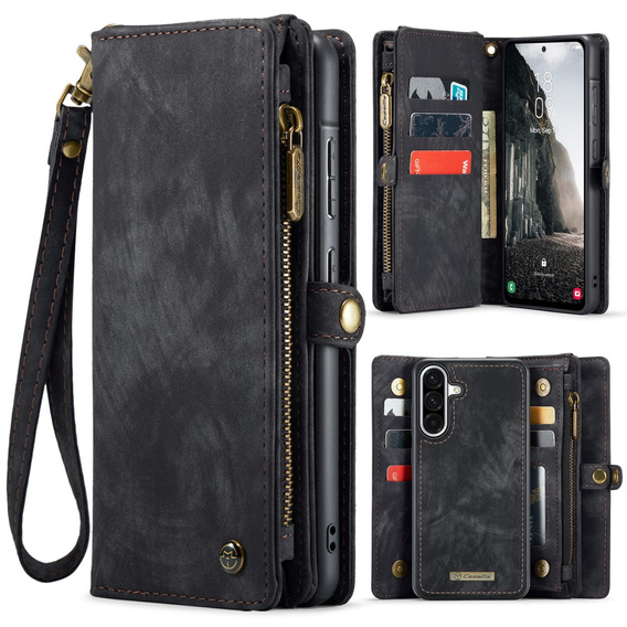 CASEME pouzdro pro Samsung Galaxy A56 5G, Retro Leather Wallet, s páskem, černé