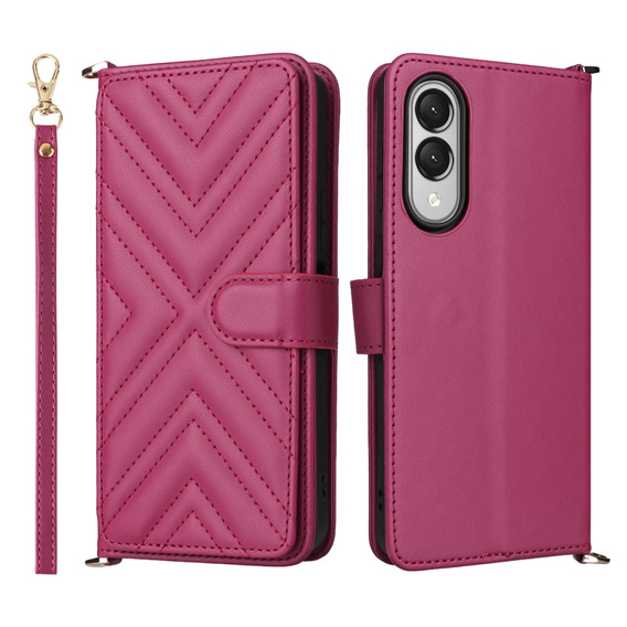 Flipové pouzdro pro Samsung Galaxy S25 Edge, Crossbody Leather Wallet, kaštanové