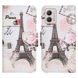Klopové pouzdro pro Motorola Moto G73 5G, Wallet, Eiffel Tower, bílé