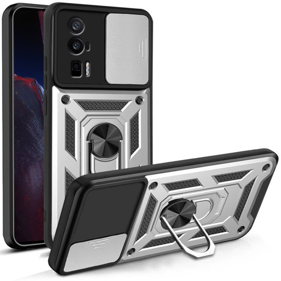 Pouzdro pro Xiaomi Poco F5 Pro, CamShield Slide, stříbrné
