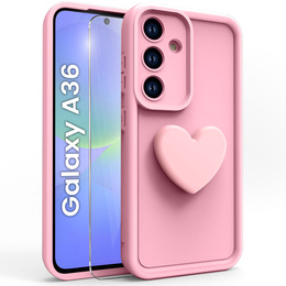 Pouzdro pro Samsung Galaxy A36, Silicone Heart, růžové + 9H tvrzené sklo