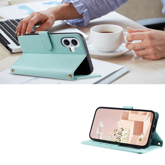 Pouzdro s klopou pro iPhone 16 Plus, Rhombus Crossbody Leather, zelené