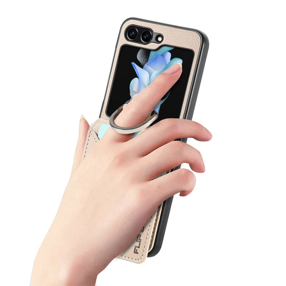 Pouzdro pro Samsung Galaxy Z Flip7 FE / Z Flip6, Card Slot Ring Case, béžové
