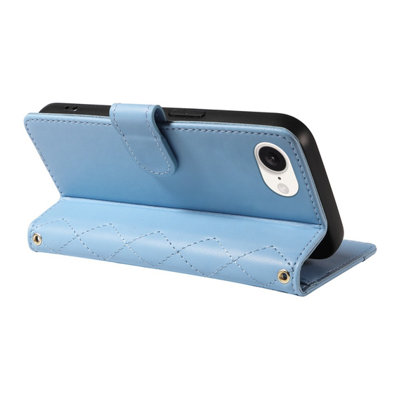 Pouzdro s klopou pro iPhone 16E, Rhombus Crossbody Leather, modré