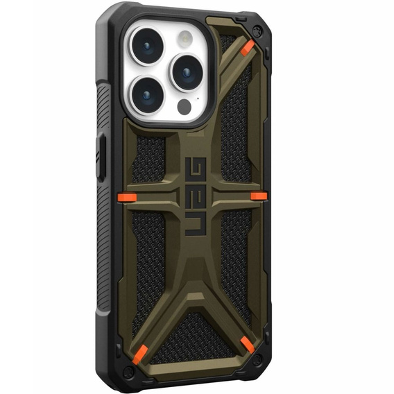 Pouzdro Urban Armor Gear pro iPhone 15 Pro, Monarch, Kevlar zelené