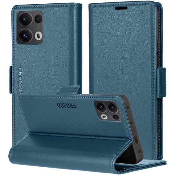 Pouzdro pro Oppo Reno 13 Pro, ERBORD Glossy Litchi, flipová peněženka, modré