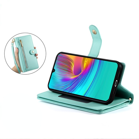 Klopové pouzdro pro Samsung Galaxy A36 5G, Wallet Zipper Pocket, zelené