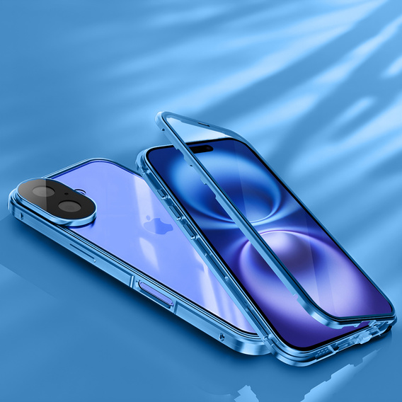 Pouzdro pro iPhone 16, Magnetic Dual Glass, modré