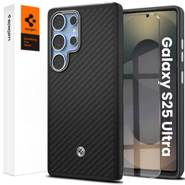 Pouzdro Spigen pro Samsung Galaxy S25 Ultra, Enzo Aramid MagSafe, carbon černé + 9H tvrzené sklo