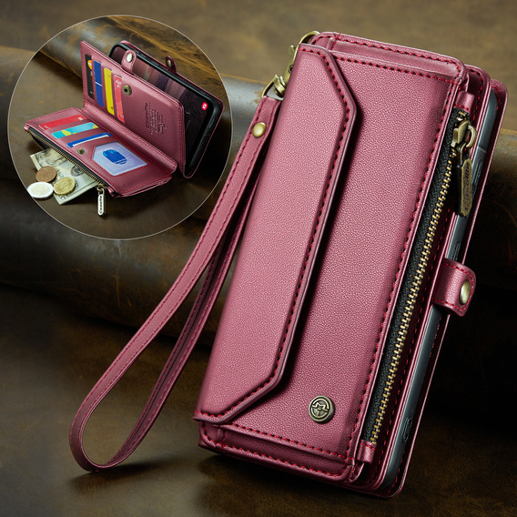 Klopové pouzdro pro Samsung Galaxy A17 5G, peněženkové pouzdro se zámkem a popruhy - červené