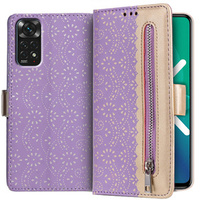 Flipové pouzdro pro Xiaomi Redmi Note 11 4G / Note 11S 4G, Wallet Pocket Zipper Lace, fialové