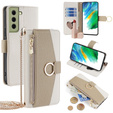 Flipové pouzdro Wallet Zipper Pocket pro Samsung Galaxy S21 FE, Wallet Zipper Pocket, se zrcátkem, bílé