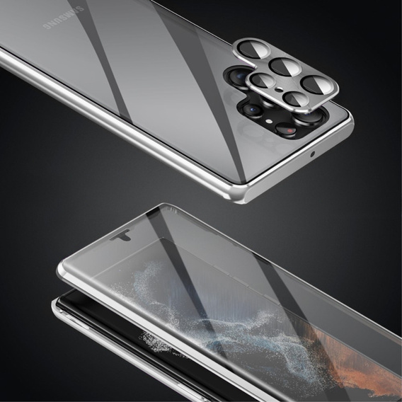Pouzdro pro Samsung Galaxy S22 Ultra, Magnetic Dual Glass, stříbrné